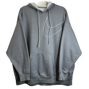 Nike Hoodie Mens 2XL Gray Therma Fit Just Do It Swoosh Logo Sweatshirt Pullover